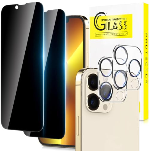 SLYTF Sichtschutz Panzerglas für iPhone 13 Pro Max (6,7 Zoll) mit Kamera Schutz, Anty-Spy, Anti-Spähen Gehärtetes Glas Schutzfolie, 2+2 Stück, 9H Härte,Blasenfrei, Kratzfest