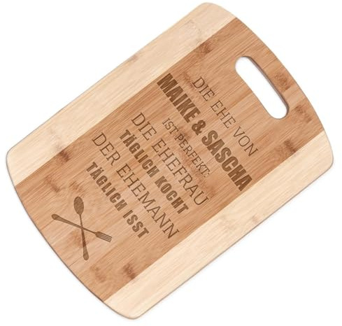 Maverton Bambus Holzbrett mit Gravur - Schneidebrett - Küchenbrett - Größe: 35x25 cm - groß und massiv - für Paare - zum Hochzeitstag - zur Hochzeit - zu Weihnachten - Ehe