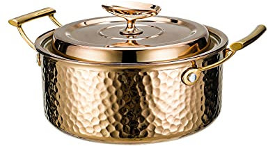 DEADALUS 7.5QT Brasier in acciaio inox con coperchio, 3 tripli martellati in rame antiaderente per cucinare, pentole a induzione, pentole per la casa, cucina, ristorante, lavastoviglie e forno - oro