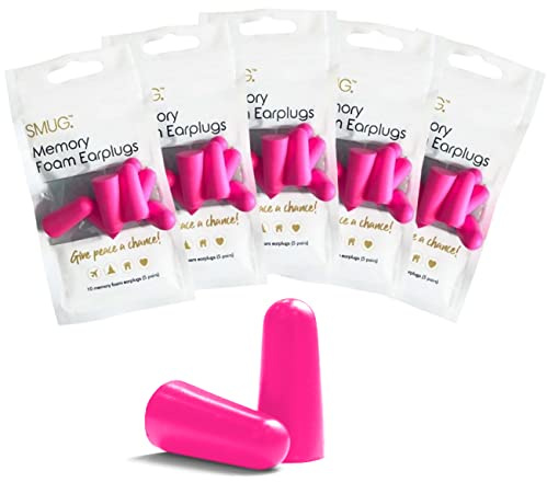 SMUG Foam Ear Plugs | 50 PC Soft Foam Earplugs | Block Out Snoring, Travel, Loud Noise | Comfortable Noise Cancelling Ear Plugs | Custom Fit Earplugs for Sleeping (Pink)