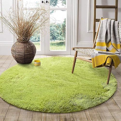 lightlux Teppich Rund-Shaggy Hochflor Teppich für Wohnzimmer Langflor Hochwertig Hohe Pflegeleicht Fadendichte Wasser Indoor Bodenmatte für (Grün, 183×183cm)