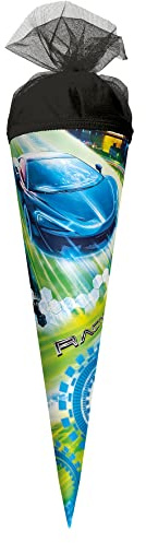 ROTH Schultüte Racing 50 cm klein - rund Tüllverschluss - Zuckertüte Rennsport