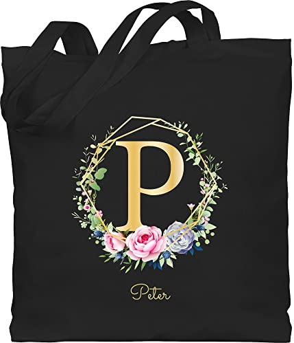 Geschenk mit Namen personalisiert by Shirtracer - Baumwolltasche - Initialen - Anfangsbuchstabe Geschenkidee - Individuelles Geschenk mit Namen personalisiert Buchstaben bedrucken Custom Gift selbst