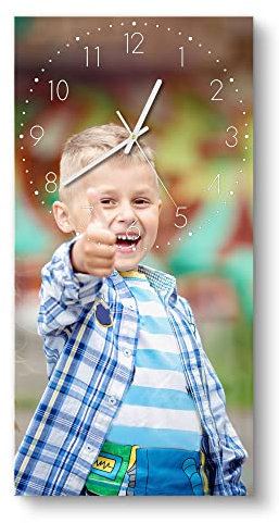 DEQORI Reloj de cristal personalizado con foto, horizontal, 30 x 60 cm, clásico, negro, imagen propia, reloj de diseño grande XXL de cristal, silencioso, para salón y cocina, moderno reloj de pared