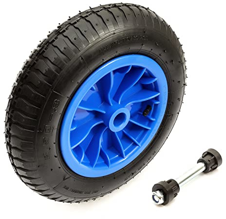 3.50-8 Wheel Pneumatic Tyre & 25mm Axle Set 14 Inch Blue 1 Bore Knobbly Tread Wheelbarrows, Carts, Garden Trolley, Sack Trucks 3.50-8 Tire