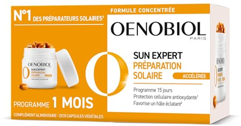 OENOBIOL SUN EXPERT Préparation Solaire Accélérée - Protection Cellulaire Anti-Oxydante - Favorise Un Hâle Intense Et Éclatant - Complément Alimentaire 2X15 Capsules Végétales - Programme 1 Mois