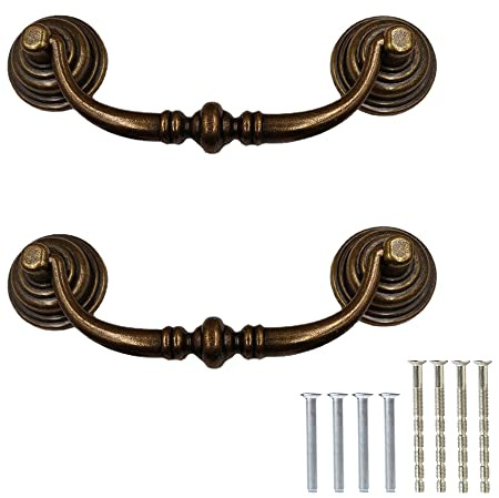 2 Stück Schubladengriff Antik Möbelgriffe mit Schrauben Pull Down Haken Retro Dekorative Türgriff 14 cm Küchen Schrank Hardware, Messing