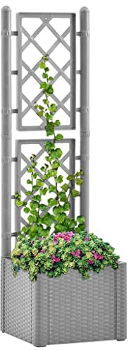 VACARX Cama elevada de jardín con enrejado y sistema de riego automático, color gris piedra