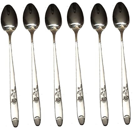 PNJB Stainless Steel Stylish Long Handle Latte Ice Cream Sundae Coffee Spoon 20cm, Suitable for Any Style of Kitchen Tableware, Simple, Modern and Elegant Curve Design (6 Pcs)