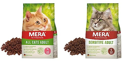 MERA Cats All Cats Adult Lachs - Trockenfutter für ausgewachsene Katzen - getreidefrei & nachhaltig - Katzentrockenfutter mit hohem Fleischanteil, 10 kg & Cats Sensitive Adult Insect
