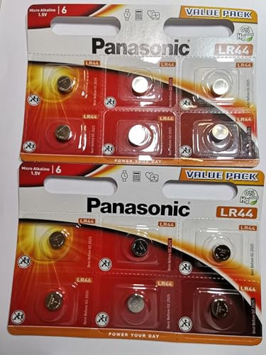 Panasonic LR44 Pila de botón (V13GA, A76, 82, LR1154, 357 A) 1,5 V, pilas micro alcalinas paquete de 12 unidades