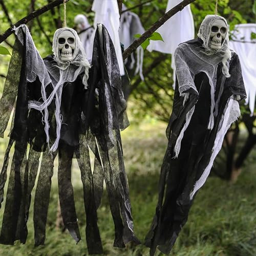 Scheletro di Halloween, 2 scheletri mobili per Halloween con articolazioni mobili per oggetti di scena casa infestata, Decorazioni Halloween Da Giardino,Decorazione Horror Di Halloween (grigio, 90cm)