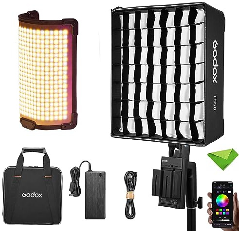 Godox FH50Bi Luz LED de Mano Flexible con Softbox FS50+Kit ML-AK, Bicolor 2800K~6500K CRI≥97 TLCI≥97, Efecto de 11 Luces FX, Control inalámbrico/App 2.4G, Luz LED para Youtube, etc.