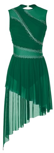 ranrann Dansklänning dam, asymmetrisk dansklänning, modern dansdräkt, för latinamerikansk dans, lyrisk dans, gymnastik och klassisk dans, storlek S–XL