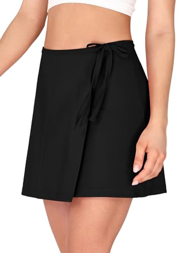 ODODOS Wrap Skorts for Women Built-in Shorts High Waist Tennis Skirts with Pockets for Casual Athletic Golf, Classic Black, Small