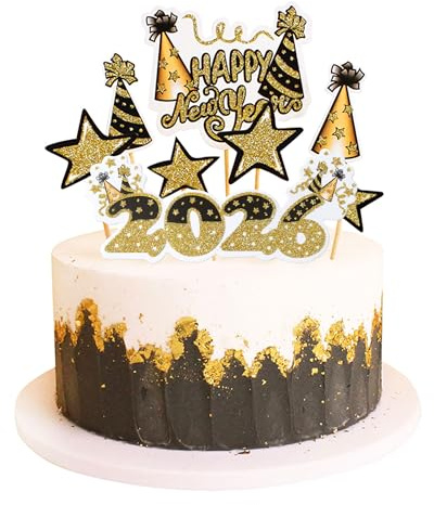 Blumomon 16 Stück Frohes Neues Jahr 2026 Tortenaufleger Happy New Year Cake Topper Neujahr 2026 Kuchen Deko Neujahr Party Dekorationen, Silvester Party Tortenaufleger