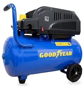 Goodyear - Compresor de Aire Silencioso 24L, Sin Aceite (Oil-Free), Motor Brushless 0.8HP, 8 Bares (115 PSI), 107L/min, Compresor Portátil para Bricolaje, Inflado y Herramientas Neumáticas