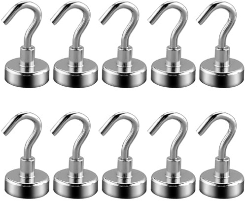 CRLITSIY Magnethaken,15kg Hacken Magnethaken Neodym Magnete Extra Stark 20mm Magnetic Hooks Stanzfrei 10 Stücke Hakenmagnete