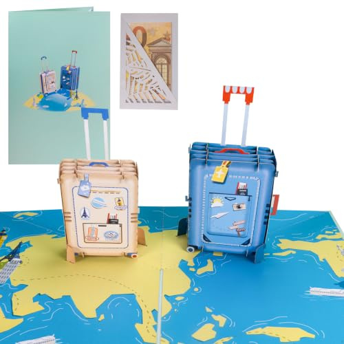 Sweetpopup® 3D Pop-Up Karte Reisekoffer – Reisegutschein & Geldgeschenk | Mit Geldgeschenk-Verpackung, Notizkarte und Umschlag – 3D Koffermotiv für Geburtstag, Urlaub, Abschied und Flitterwochen