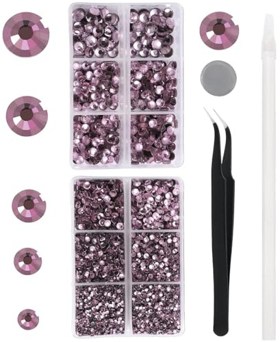 YHMQ DU 6616 pezzi viola chiaro strass termoadesivi diamanti in cristallo per bicchieri, vestiti, camicie, retro piatto, rotondo, con pinzette e penna (set SS6-SS30)