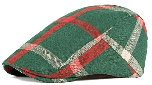 GIBZ Schiebermütze Herren Karierte Sommer Flatcap Schirmmütze Verstellbare Retro Newsboy Gatsby Mütze Grün