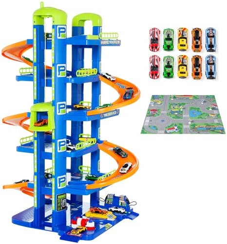 MOLTO | 6 piante parcheggi per bambini con garage, rampe, lavanderia, ascensore, stazione di benzina e area unta | Include 10 auto e arazzi | Giocattoli educativi per bambini | + 3 anni