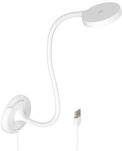 ENUOTEK LED Leselampa Säng Väggmontering Vit, Gåshalslampa Touch Dimbar med och USB Strömkabel 1.8 Meter, 3 Steg Belysningsfärger, Strömavbrott Spara Funktion