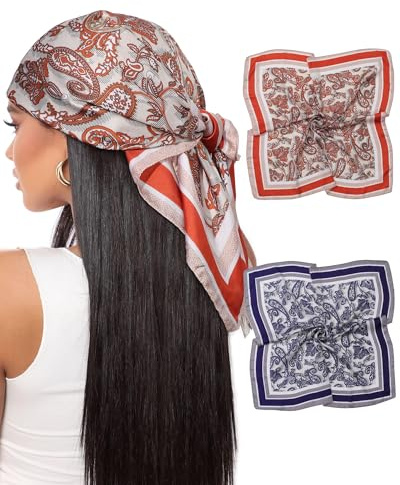 Coubeau - Paquete de 2 Añuelos de Satén Cuadrados de 70 x 70 cm, Pañuelos para la Cabeza y Cuello para Mujer