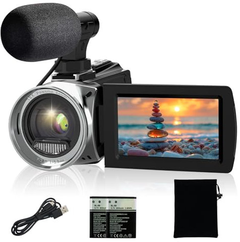 YEEIN Videocamera 4K 48MP Fotocamera digitale Vlogging per YouTube 3.0 Pollici Schermo LCD Rotazione 270 ° Zoom Digitale 18x Videoregistratore con Microfono, 2 Batterie