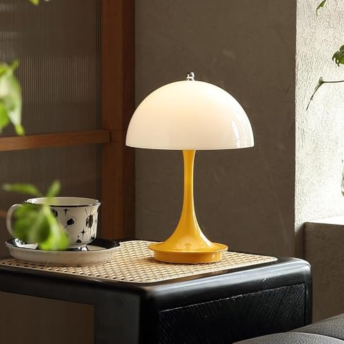 LED Tischlampe Kabellos Pilz Akku Tischleuchte mit Touch Dimmbare Nachttischlampe USB Aufladbar Schreibtisch Lampe Modern Pilz Lampe 3000K-6000K LED Tisch Lampe für Schlafzimmer Restaurant Bar,Gelb