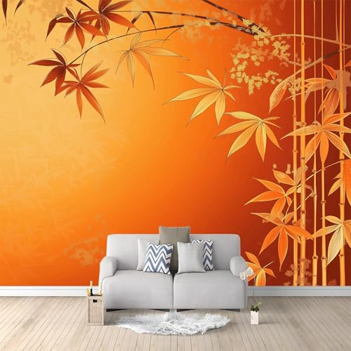 Générique Papier Peint Intissé 3D Orange Bambou Motif Floral 350x256 cm Papier Peint Mural Poster Tableaux Muraux Tapisserie Photo, Chambre D'enfants Mural Personnalisé pour Salon Chambre Décor