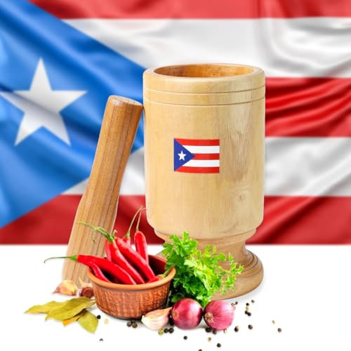 Mortier et pilon en bois de grande taille de Porto Rico – Pilon authentique pour cuisine de style Boricua | Ustensile de cuisine traditionnel portoricain