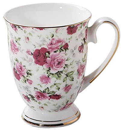Tasse à thé en porcelaine anglaise de 300 ml - Motif floral - Grande capacité - Tasse à café en porcelaine anglaise - Couleurs assorties