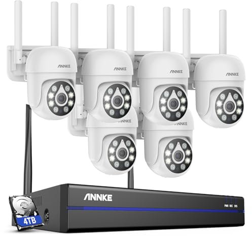 ANNKE WLAN Überwachungskamera Set Aussen Kabellos, 5MP Full HD Überwachungssystem, 10CH 5MP NVR mit 6X PT Überwachungskameras, Personenerkennung, 2-Wege-Audio Farbnachtsicht, Arbeit mit Alexa, 4TB