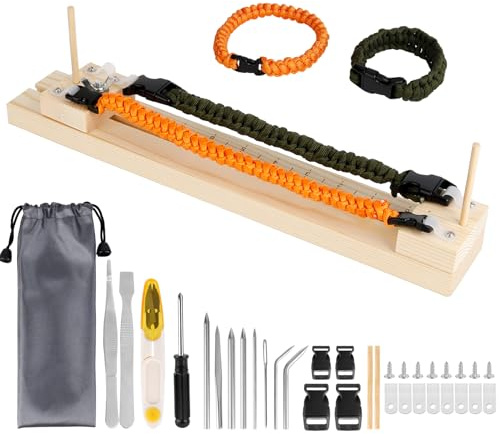 Ledoo Holz Paracord Armband Jig,20Pcs Einstellbare Paracord Jig Armband Maker,Paracord Zubehör Weben Holzrahmen Stahl Paracord Nadel für Paracord Armband Herstellung