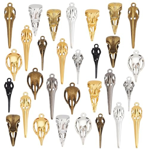 PH PandaHall 4 Stile 60pcs Gothic Vogelkopf Schädel Charms Legierung Raven Schädel Charms Tibetan Style Vogelkopf Charms Vogelkopf Skelett Charms Anhänger für Armband Halskette Schmuck machen