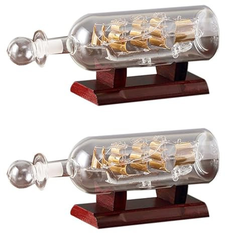 Haopeuk 2X Ship in A Bottle Glass Boat Wood Base Decorative Ornaments Room Decor Decoration Accessories(Golden)