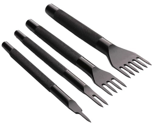 Juego De Punzones De Costura De Piel, Punzón De Tenedor Para Piel, Perforadora De Cinturón De Piel, Cincel De Piel, Kit De Herramientas Manuales De Trabajo Profesional, Punzón De Cordones A