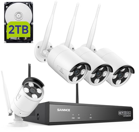 SANNCE Wireless CCTV Security Camera System 5MP, 8 Channel Network Recorder NVR with 2TB HDD, 4x 3MP Super HD Cameras, Support Alexa, Audio Record