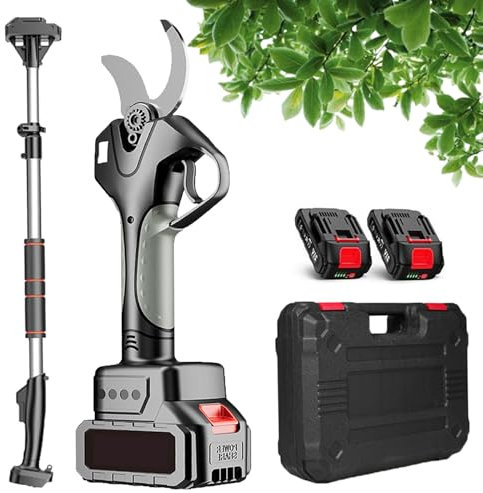 Sunseota Sécateur électrique, sécateur de Jardin électrique de 60 mm avec Manche télescopique de 2,1 m, Ciseaux à Branches à Longue portée, autonomie de 10 à 12 Heures, 2 Piles,2*Batteries