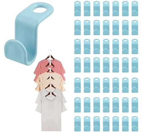 GGUFAY 50 Piezas Gancho para Perchas de Plástico,Ganchos para Perchas, Organizador de Ropa, Mini Organizador,Organizador en Cascada, para Organizar El Armario y Ahorra Espacio (Azul)