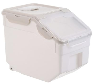 BESPORTBLE Conteneur Hermétique pour Croquettes et Litière avec Couvercle à Pression, 4 Roues pour Mobilité Facile, Matériau Pp Beige, pour Usage Intérieur et Voyage