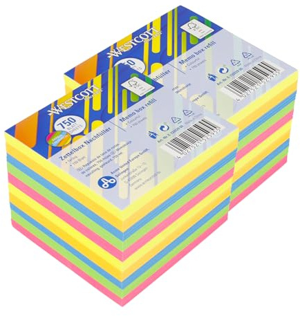 Westcott Notizzettel bunt 750 Blatt Nachfüllpack (2er-Set) | 2 x Notizblock mit 9 x 9 cm großen Blättern in 5 Farben | Nachfüllset für Spenderbox | FSC-zertifiziertes Papier 80g/m² | E-1733229 00