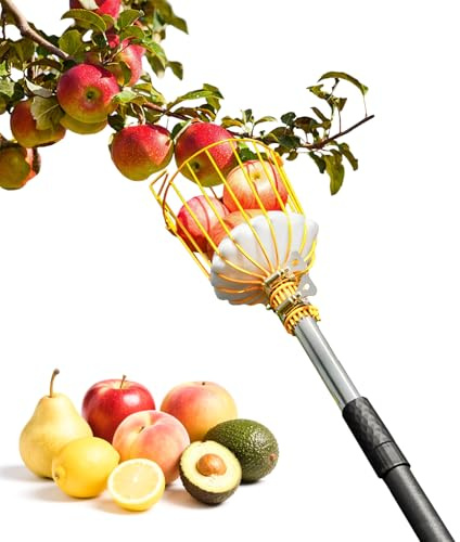BlumeTrec 9FT Fruit Picker with Basket, Apple Picking Tool 35–105 Inch Adjustable Pole, Long-Handle Mango Grabber, Tree Fruit Catcher for Harvesting Lemon Pear Orange Avocado Peach Citrus Grapefruit