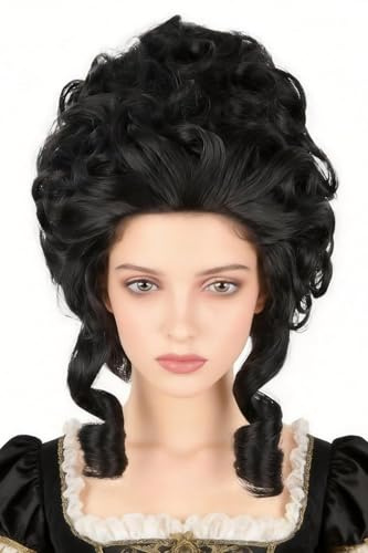 LeMarnia Schwarz 18th Century Königin Perücke Honeycomb Perücke Lockige Retro Perücken Halloween Cosplay Kotüm Perücken