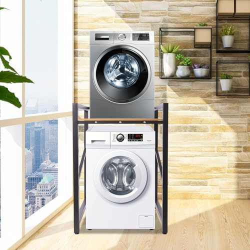 FONSOLUM Washer Dryer Stacking Rack Stand, Stackable Storage Standing Shelf Metal Washing Machine Rack, Adjustable Stacking Utility Storage Shelves for Bathroom Laundry Balcony 660Lbs Capacity (Black)