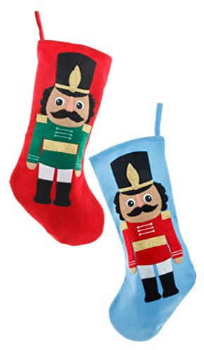 MAGICLULU 2stücke Weihnachtsstrumpf Anhänger Mit Nussknacker-Muster Zum Aufhängen An Weihnachtsbaum Wand Tür Kamin Weihnachtsdeko Geschenktasche Für Süßigkeiten Und Accessoires