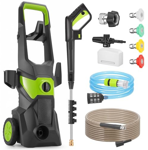 Lissontine 3000 W Idropulitrice, Idropulitrice Professionale, per Auto Ed Esterni Casa, con Avvolgitubo Statico, Pressione Max 150 Bar, Portata Max 540 L/H Green