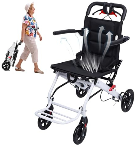 cukoekim Fauteuil roulant pliable leger, pour les adultes et les seniors, Cadre en acier au carbone, avec sangle de sécurité réglable, Frein à main ergonomique, Idéal pour sortir et voyager Noir