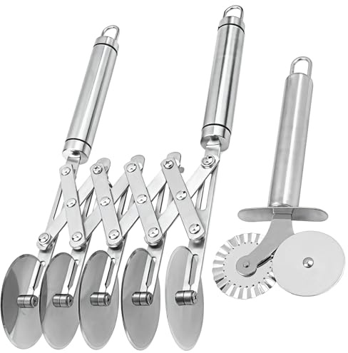 Kronabelle Tagliapasta a 5 ruote, per pasticceria, spaziatura regolabile delle ruote, design pieghevole, set di tagliapasta in acciaio inox, anello per appendere incluso